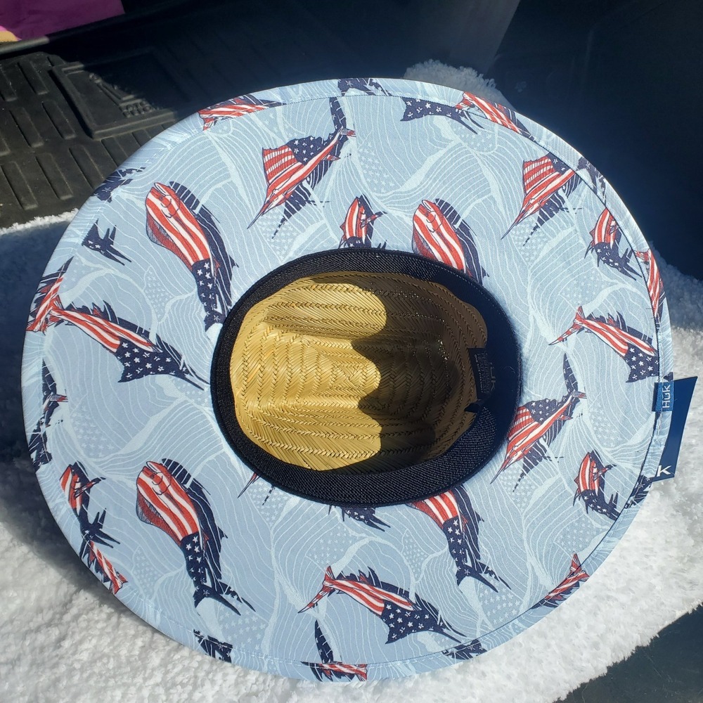Childs Straw Hat KC Fish and Flag Fishing Sun Hat Tan Blue H7300052-454-1 - Picture 4 of 9